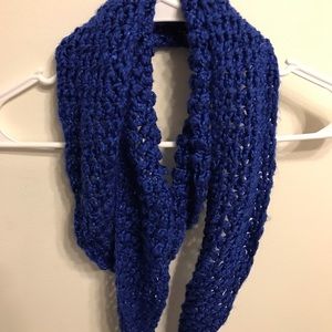 Sparkly thin blue crocheted scarf